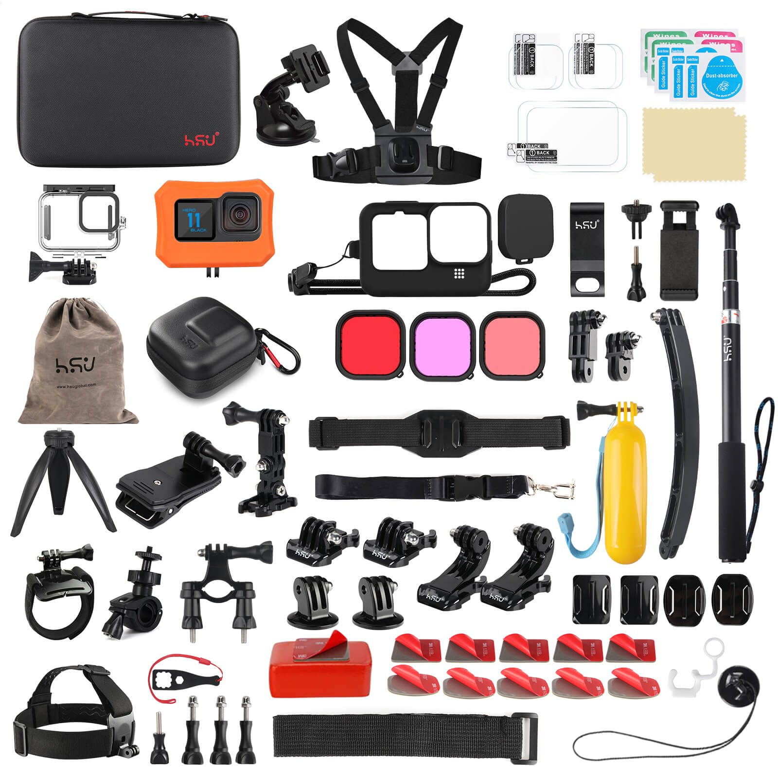 HSU 72 in 1 GoPro Accessory Kit for GoPro Hero 12/11/10/9 Black