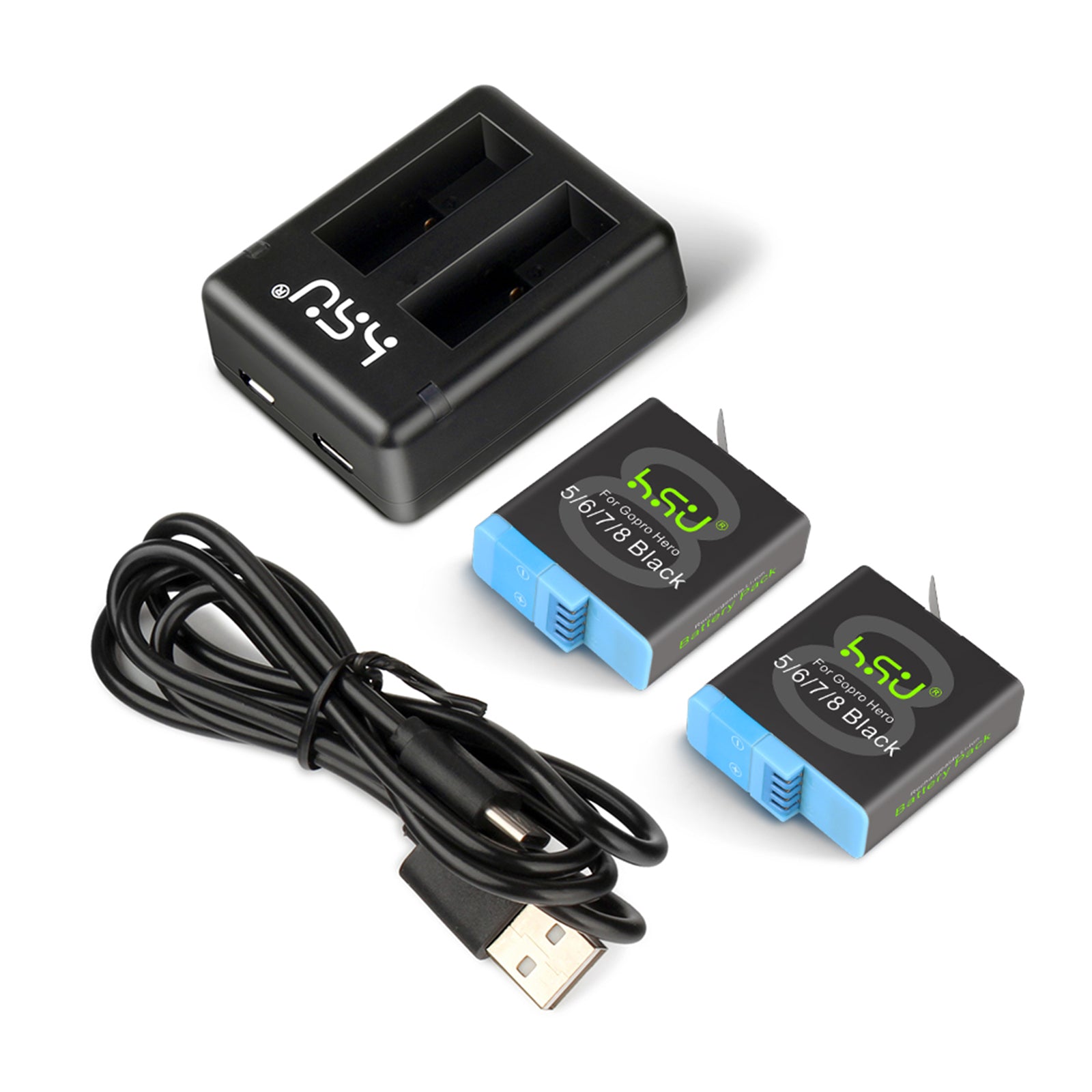 HSU 2-Pack Replacement Battery LED Dual Charger for GoPro 8/7/6
