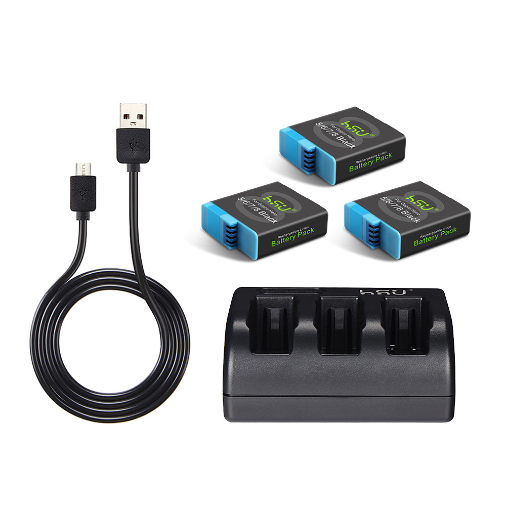 HSU 3-Pack Replacement Battery LED Triple Charger for GoPro 8/7