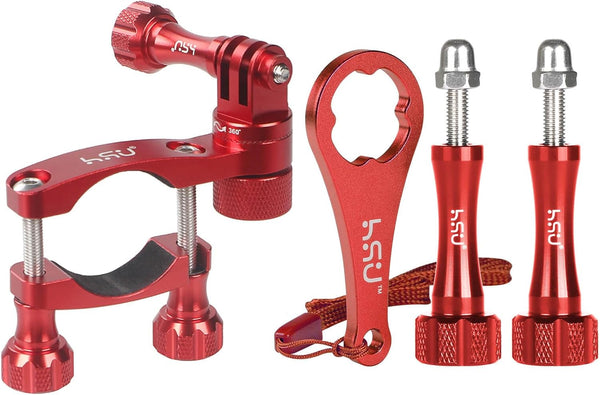 HSU Aluminum Bike Handlebars and Extended Thumbscrew Set for Gopro (Red)