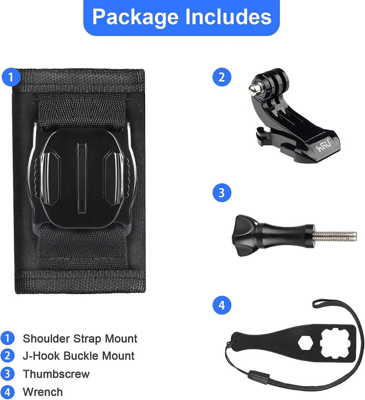 HSU Backpack Shoulder Strap Mount with Adjustable Shoulder Pad and J Hook