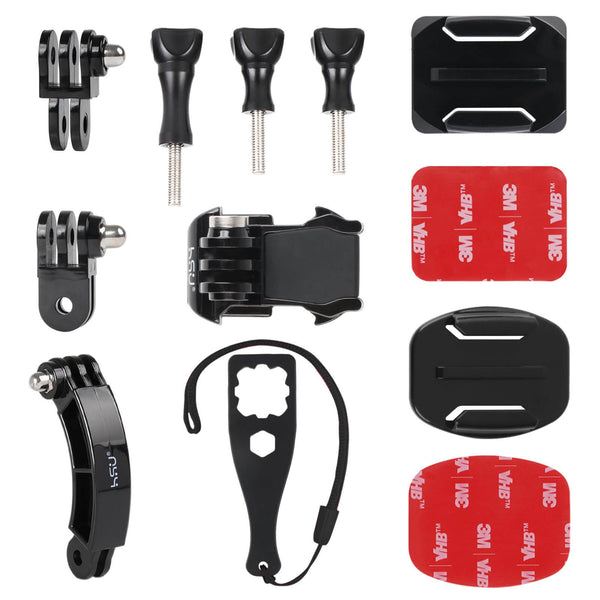 HSU Universal Rotary Extension Mount Set for GoPro AKASO Campark Osmo Action, GoPro Extension Arm with Quick Release Buckle Clip Basic Base Mount Adhesive Mount and Thumb Screw for Action Cameras