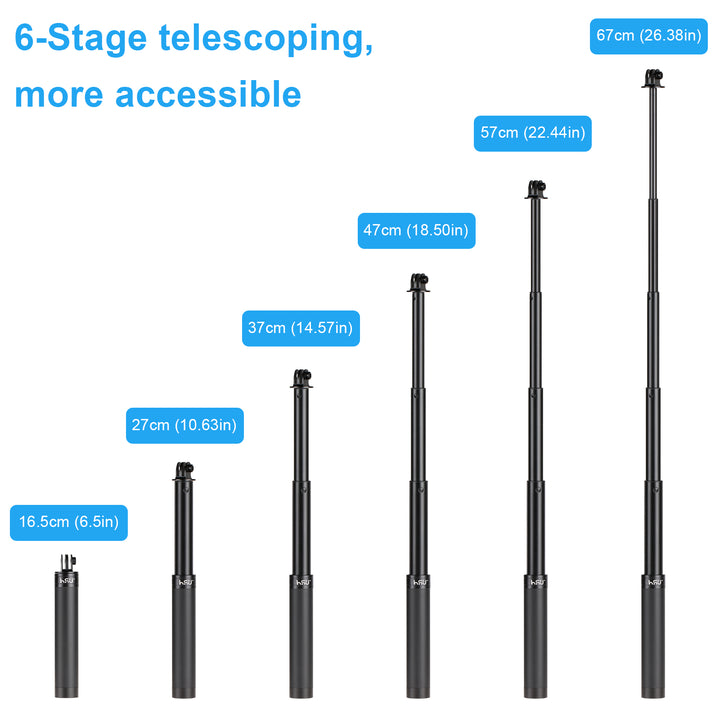 HSU Extendable Aluminum Selfie Stick/Monopod for GoPro Hero 10 Black/ Hero9/8/7/6/5/4