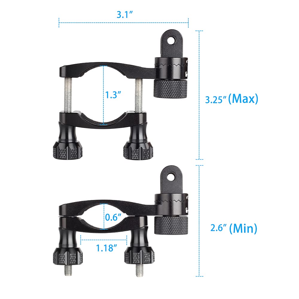 HSU 0.6-1.3inch All-Aluminum Bike/Motorcycle Handlebars, 360° Rotation Seat Post, Ski Pole Mount Compatible with Go Pro Hero 12/11/10/9/8/7/6/5, DJI HSU All Aluminum Alloy Extension Arm Kit and 0.6-1.3inch Bike&frasl;Motorcycle  Handlebars for Action Cameras