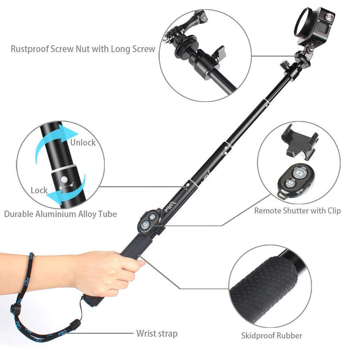 HSU GoPro Selfie Stick with Bluetooth Wireless Remote (Also Suitable for Smartphones)
