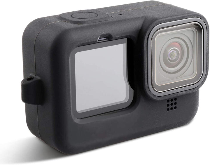 HSU Silicone Protect Cover Housing Case for GoPro Hero 9 Black, Tempered Glass Screen Protector (6 Pcs), Soft Rubber Cover with Lens Cap for Go Pro Hero 9 Black Action Camera Accessory (Black)