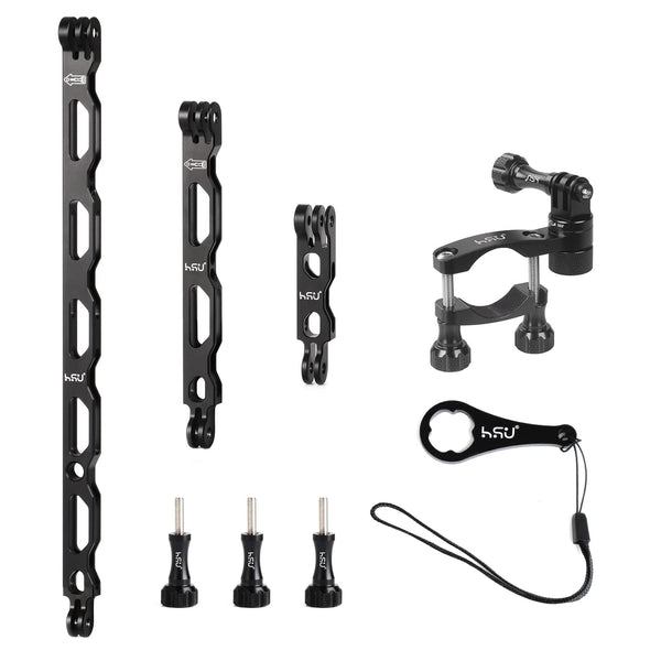HSU All Aluminum Alloy Extension Arm Kit and 0.6-1.3inch Bike/Motorcycle Handlebars for Action Cameras