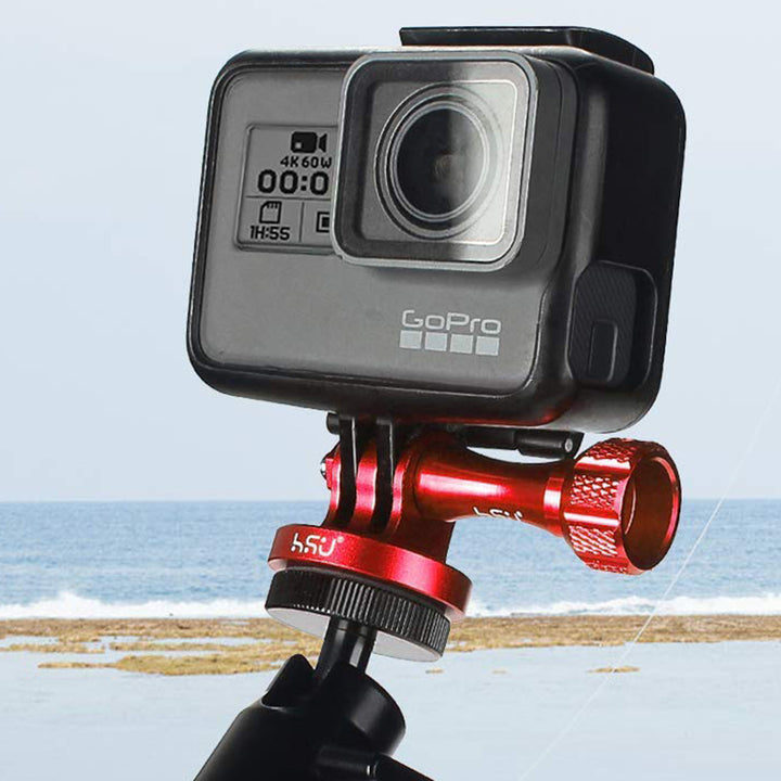 HSU Aluminum Alloy Tripod/Monopod Mount Adapter with Thumbscrew for GoPro/Action Cameras (Red)