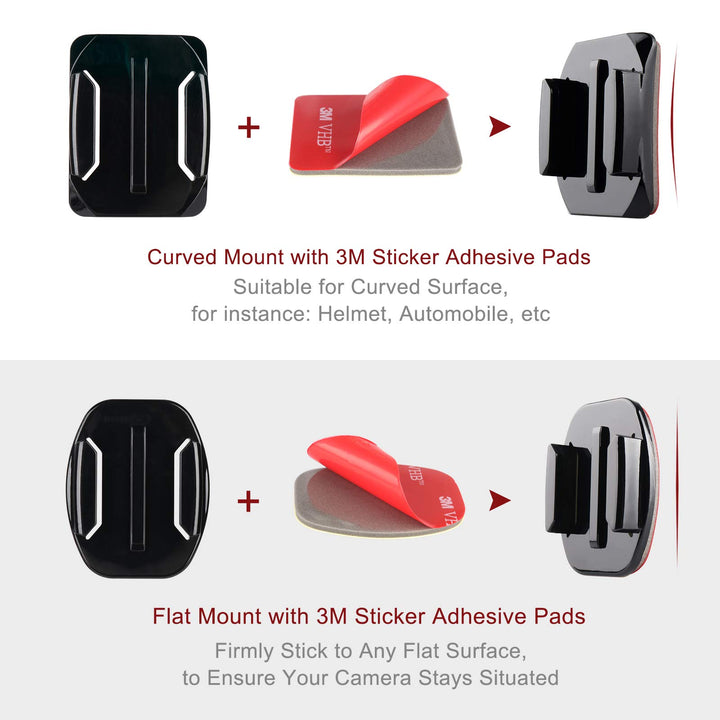 HSU Curved & Flat Adhesive Mounts Used on Helmet/Surfboard/Skiboard for GoPro