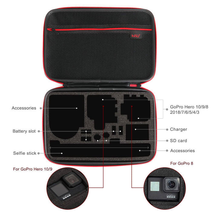 HSU Large Carrying Case for GoPro Hero 12, 11, 10, 9 (Upgrade Sponge Precut Slots)