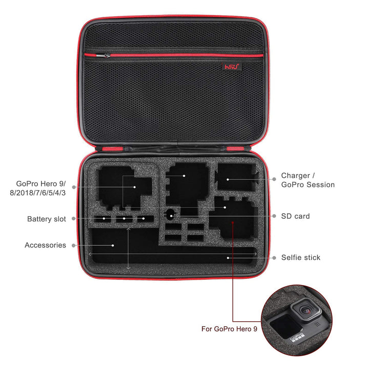 HSU Large Carrying Case & Chest Strap Harness Body Mount for GoPro