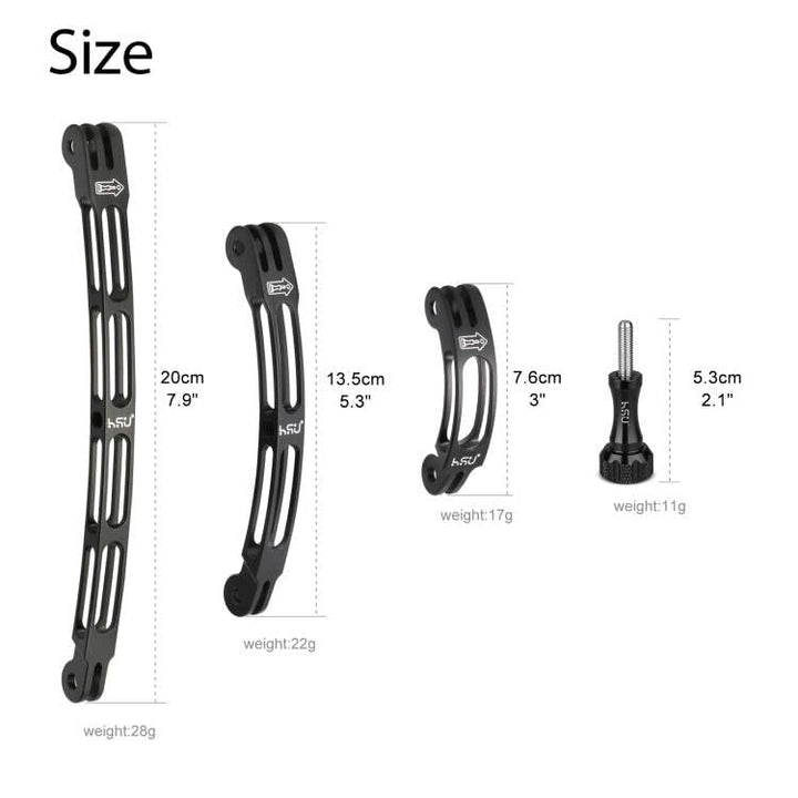 (7 Pcs) HSU All Aluminum Alloy Curved Extension Arm Kit Mount Helmet Stick for GoPro/DJI Osmo Action