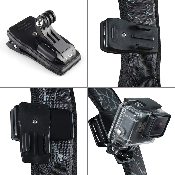HSU Backpack Strap Clip Holder for GoPro Action Cameras-360 Degree Rotary