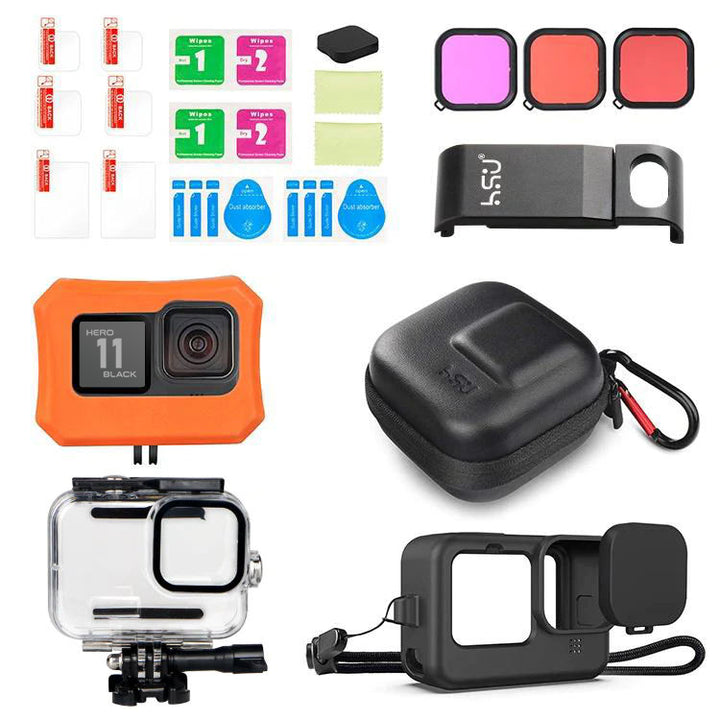 Accessories Kit for Gopro Hero 12 11 10 9 Black Waterproof Housing