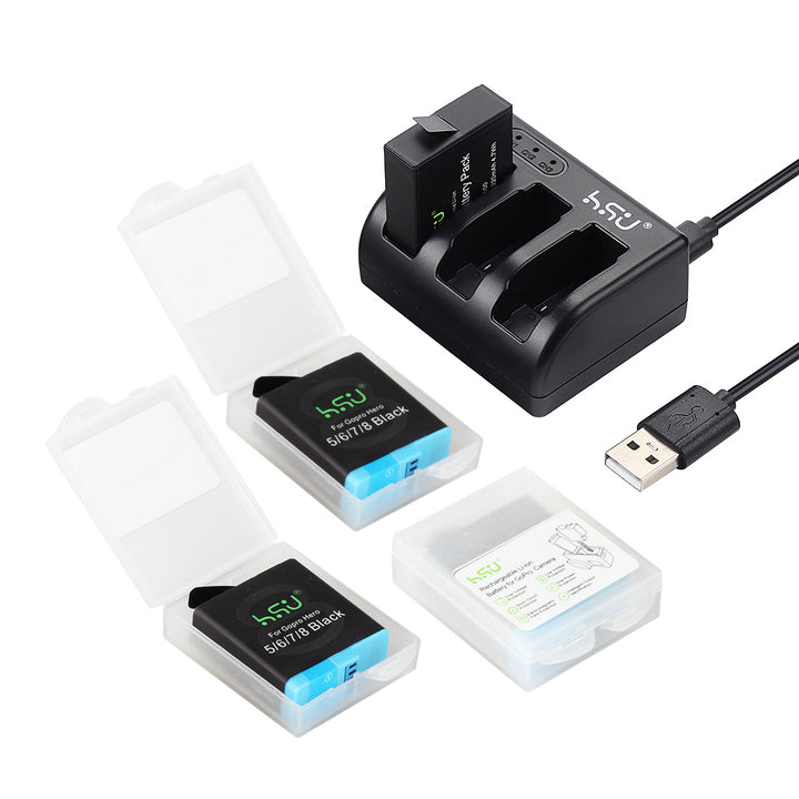 HSU GoPro 3-Pack Replacement Battery & Triple Charger for GoPro 8/7/6/5