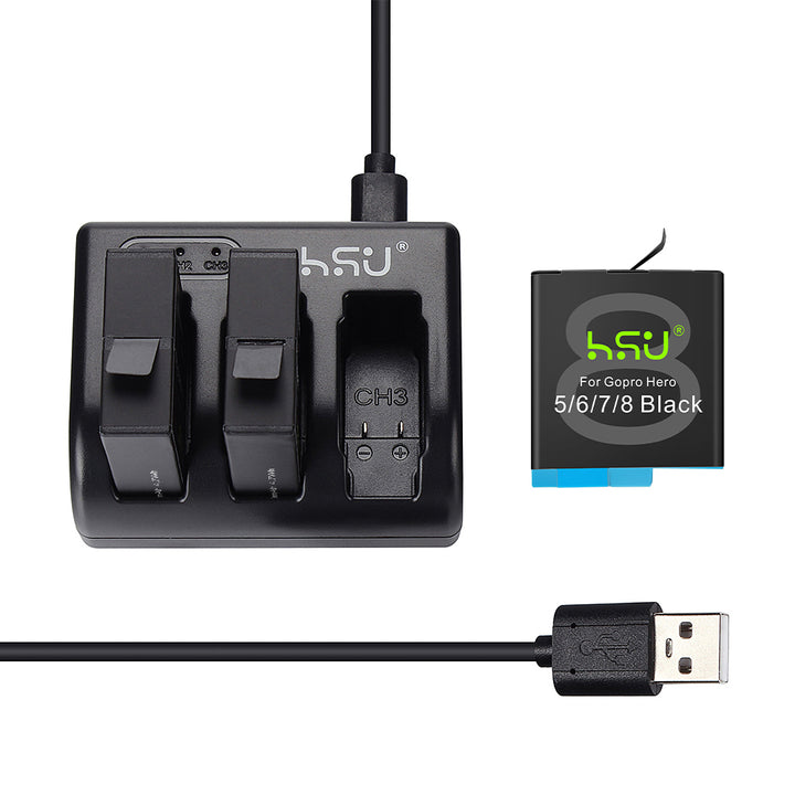 HSU GoPro 3-Pack Replacement Battery & Triple Charger for GoPro 8/7/6/5