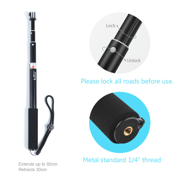 HSU GoPro Extendable Selfie Stick with Waterproof Hand Grip