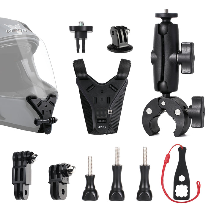 HSU Motorcycle Mount Bundle Accessory Kit-Handlebar Mount & Chin Mount