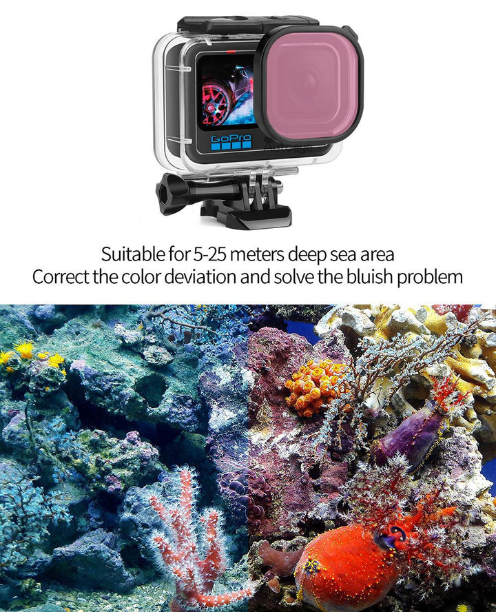 HSU 60M Waterproof GoPro Case with Color Filter for GoPro Hero 12/11/10/9