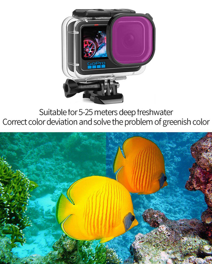 HSU 60M Waterproof GoPro Case with Color Filter for GoPro Hero 12/11/10/9